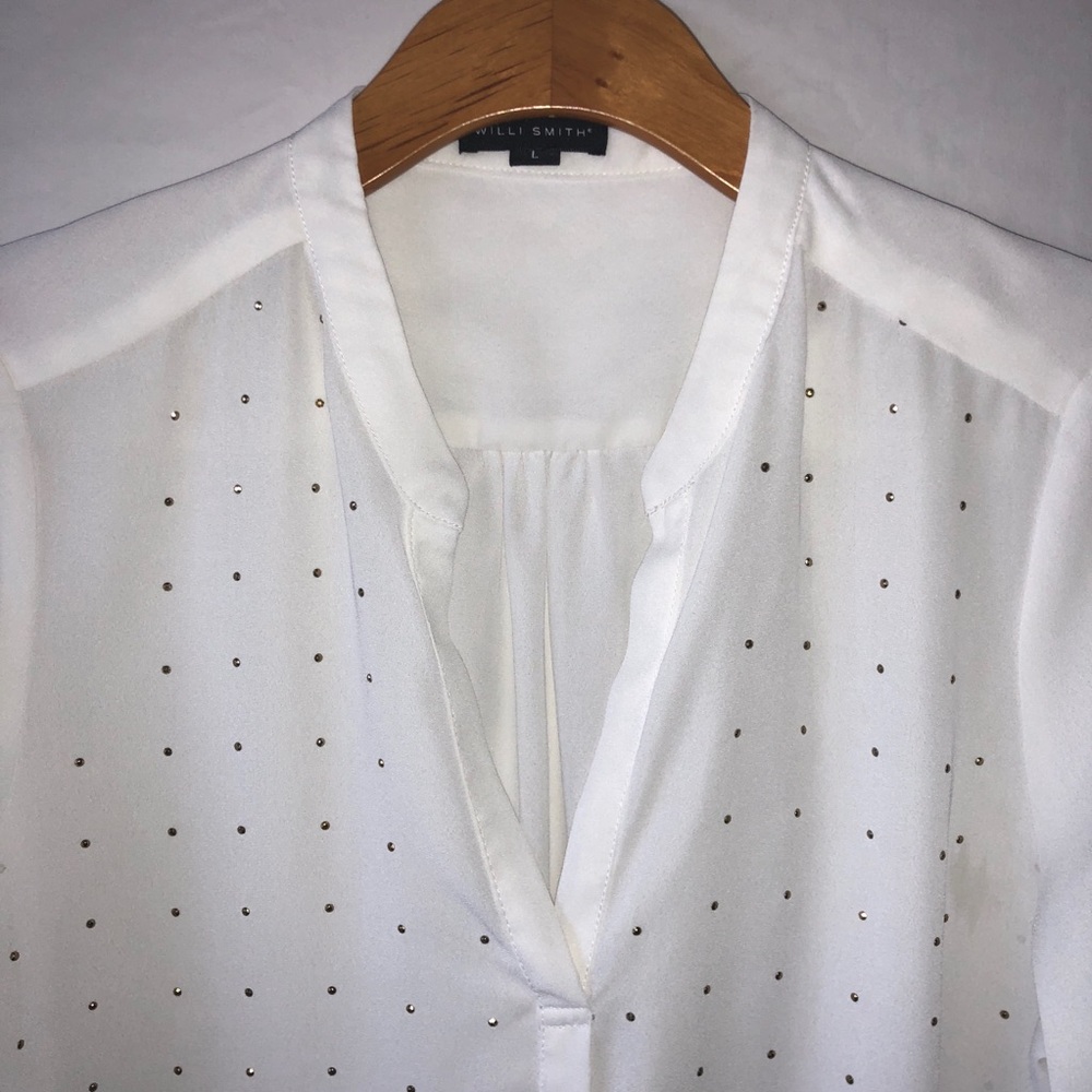 Willi Smith Sheer Ivory Blouse with Gold Studs - Picture 2 of 6
